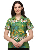 Hawaiian Shirts Womens Floral Scenic Beach Aloha Top Blouse Short Sleeve