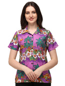 Hawaiian Shirts Womens Floral Scenic Beach Aloha Top Blouse Short Sleeve