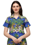 Hawaiian Shirts Womens Floral Scenic Beach Aloha Top Blouse Short Sleeve