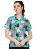 Hawaiian Shirt Women Flamingo Leaf Print Aloha Beach Blouse Camp Swim Party