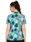 Hawaiian Shirt Women Flamingo Leaf Print Aloha Beach Blouse Camp Swim Party