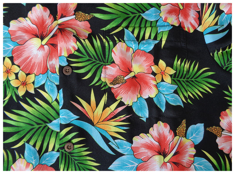 Alvish Hawaiian Shirt Mens Allover Flower Beach Aloha Party Casual Holiday Short Sleeve M / Black