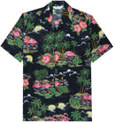 Hawaiian Shirt Mens Scenic Flamingo Beach Aloha Casual Holiday Short Sleeve