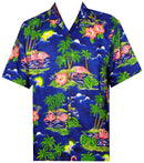 Hawaiian Shirt Mens Scenic Flamingo Beach Aloha Casual Holiday Short Sleeve