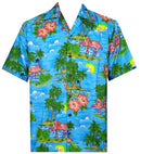 Hawaiian Shirt Mens Scenic Flamingo Beach Aloha Casual Holiday Short Sleeve