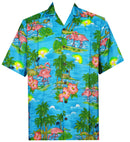 Hawaiian Shirt Mens Scenic Flamingo Beach Aloha Casual Holiday Short Sleeve
