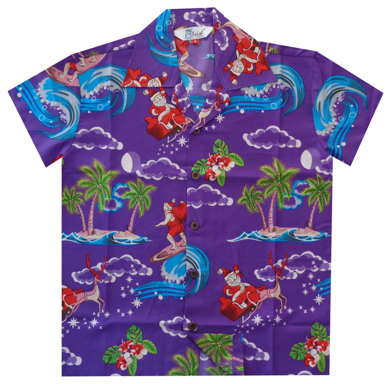 Hawaiian Shirts Boys Christmas Santa Beach Party Short Sleeve Holiday Casual