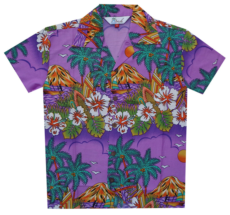 Alvish Hawaiian Shirts Boys Hibiscus Flower Print Beach Aloha Party Short Sleeve
