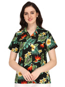Hawaiian Shirts Womens Flower Leaf Beach Aloha Top Blouse Short Sleeve Holiday