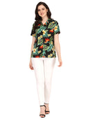 Hawaiian Shirts Womens Flower Leaf Beach Aloha Top Blouse Short Sleeve Holiday