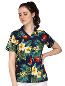 Hawaiian Shirts Womens Flower Leaf Beach Aloha Top Blouse Short Sleeve Holiday