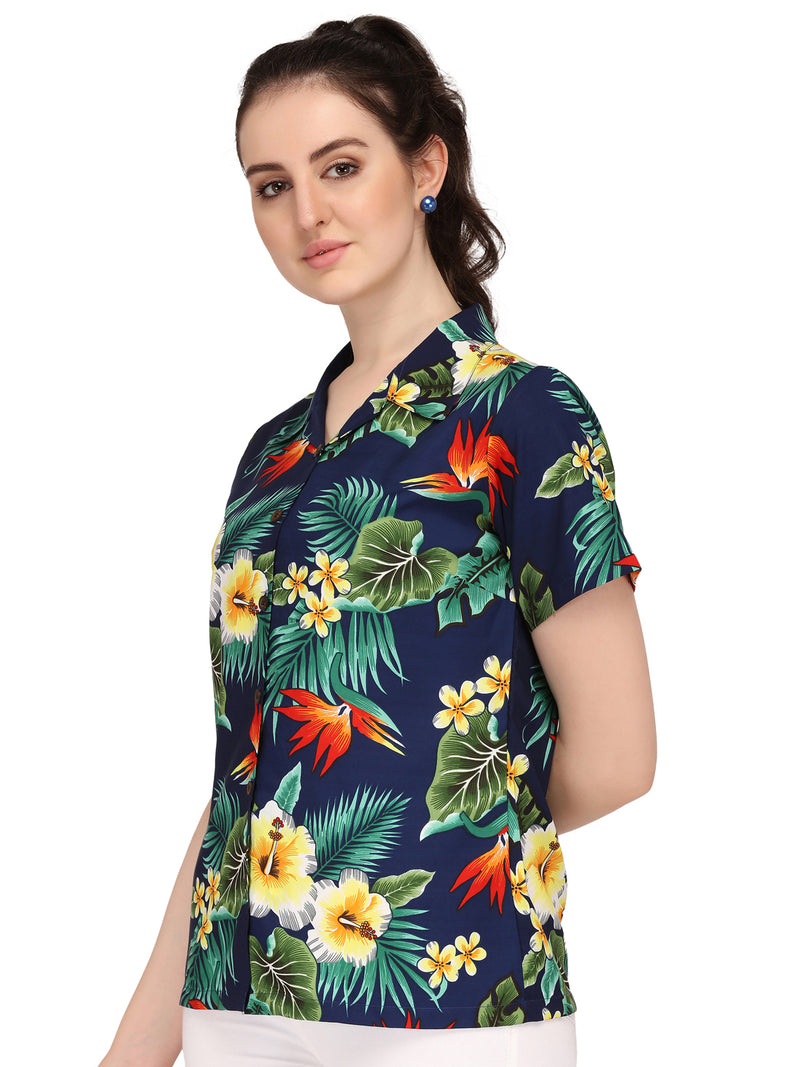 Hawaiian Shirts Womens Flower Leaf Beach Aloha Top Blouse Short Sleeve Holiday