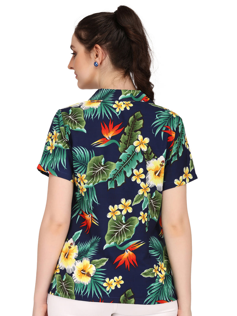 Alvish Hawaiian Shirts 46W Womens Flower Leaf Beach Aloha Top Blouse Blue M, Women's, Size: Medium