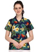 Hawaiian Shirts Womens Flower Leaf Beach Aloha Top Blouse Short Sleeve Holiday