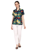 Hawaiian Shirts Womens Flower Leaf Beach Aloha Top Blouse Short Sleeve Holiday