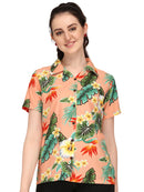Hawaiian Shirts Womens Flower Leaf Beach Aloha Top Blouse Short Sleeve Holiday