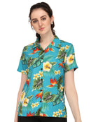 Hawaiian Shirts Womens Flower Leaf Beach Aloha Top Blouse Short Sleeve Holiday