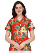 Hawaiian Shirts Womens Flower Leaf Beach Aloha Top Blouse Short Sleeve Holiday