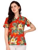 Hawaiian Shirts Womens Flower Leaf Beach Aloha Top Blouse Short Sleeve Holiday
