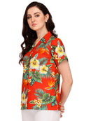 Hawaiian Shirts Womens Flower Leaf Beach Aloha Top Blouse Short Sleeve Holiday