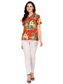 Hawaiian Shirts Womens Flower Leaf Beach Aloha Top Blouse Short Sleeve Holiday