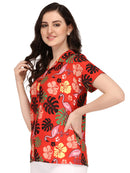 Hawaiian Shirt Women Flamingo Leaf Print Aloha Beach Blouse Camp Swim Party