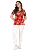 Hawaiian Shirt Women Flamingo Leaf Print Aloha Beach Blouse Camp Swim Party