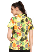 Hawaiian Shirt Women Flamingo Leaf Print Aloha Beach Blouse Camp Swim Party