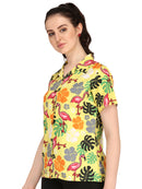 Hawaiian Shirt Women Flamingo Leaf Print Aloha Beach Blouse Camp Swim Party