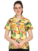 Hawaiian Shirt Women Flamingo Leaf Print Aloha Beach Blouse Camp Swim Party