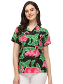 Hawaiian Shirts Womens Big Pink Flamingo Aloha Beach Shirt Blouse