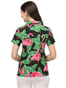 Hawaiian Shirts Womens Big Pink Flamingo Aloha Beach Shirt Blouse