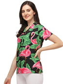 Hawaiian Shirts Womens Big Pink Flamingo Aloha Beach Shirt Blouse