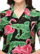 Hawaiian Shirts Womens Big Pink Flamingo Aloha Beach Shirt Blouse