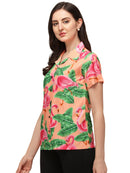 Hawaiian Shirts Womens Big Pink Flamingo Aloha Beach Shirt Blouse