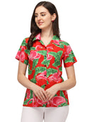 Hawaiian Shirts Womens Big Pink Flamingo Aloha Beach Shirt Blouse