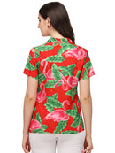 Hawaiian Shirts Womens Big Pink Flamingo Aloha Beach Shirt Blouse