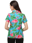 Hawaiian Shirts Womens Big Pink Flamingo Aloha Beach Shirt Blouse
