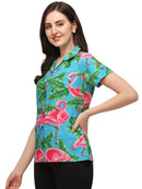 Hawaiian Shirts Womens Big Pink Flamingo Aloha Beach Shirt Blouse