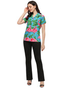 Hawaiian Shirts Womens Big Pink Flamingo Aloha Beach Shirt Blouse