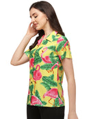 Hawaiian Shirts Womens Big Pink Flamingo Aloha Beach Shirt Blouse