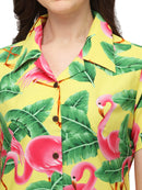 Hawaiian Shirts Womens Big Pink Flamingo Aloha Beach Shirt Blouse
