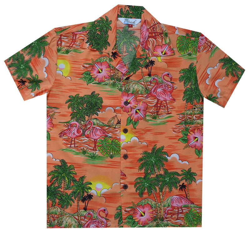 Hawaiian Shirts Boys Scenic Flamingo Beach Aloha Party Camp Holiday Casual