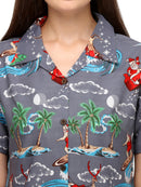 Hawaiian Shirt Womens Christmas Santa Claus Top Blouse Party Aloha Holiday Beach