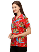 Hawaiian Shirt Womens Christmas Santa Reindeer Claus Top Blouse Aloha Holiday