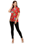 Hawaiian Shirt Womens Christmas Santa Reindeer Claus Top Blouse Aloha Holiday