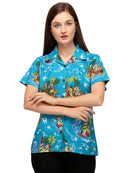 Hawaiian Shirt Womens Christmas Santa Reindeer Claus Top Blouse Aloha Holiday