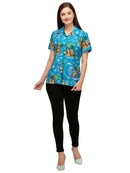 Hawaiian Shirt Womens Christmas Santa Reindeer Claus Top Blouse Aloha Holiday