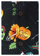 Halloween Hawaiian Shirts for Men with Pumpkin Skeleton Skull Spooky Fun Party
