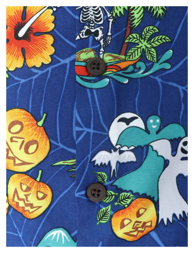 Halloween Hawaiian Shirts for Men with Pumpkin Skeleton Skull Spooky Fun Party